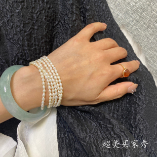 2-3mm小米粒形淡水珍珠白色手链多圈长款送女友清新正品秀气百搭