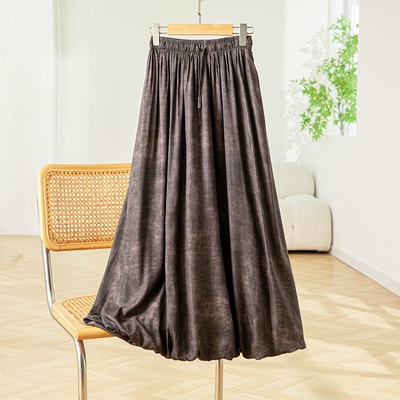 文艺真丝棉双层半身裙女2025年新款宽松显瘦休闲花苞大摆裙