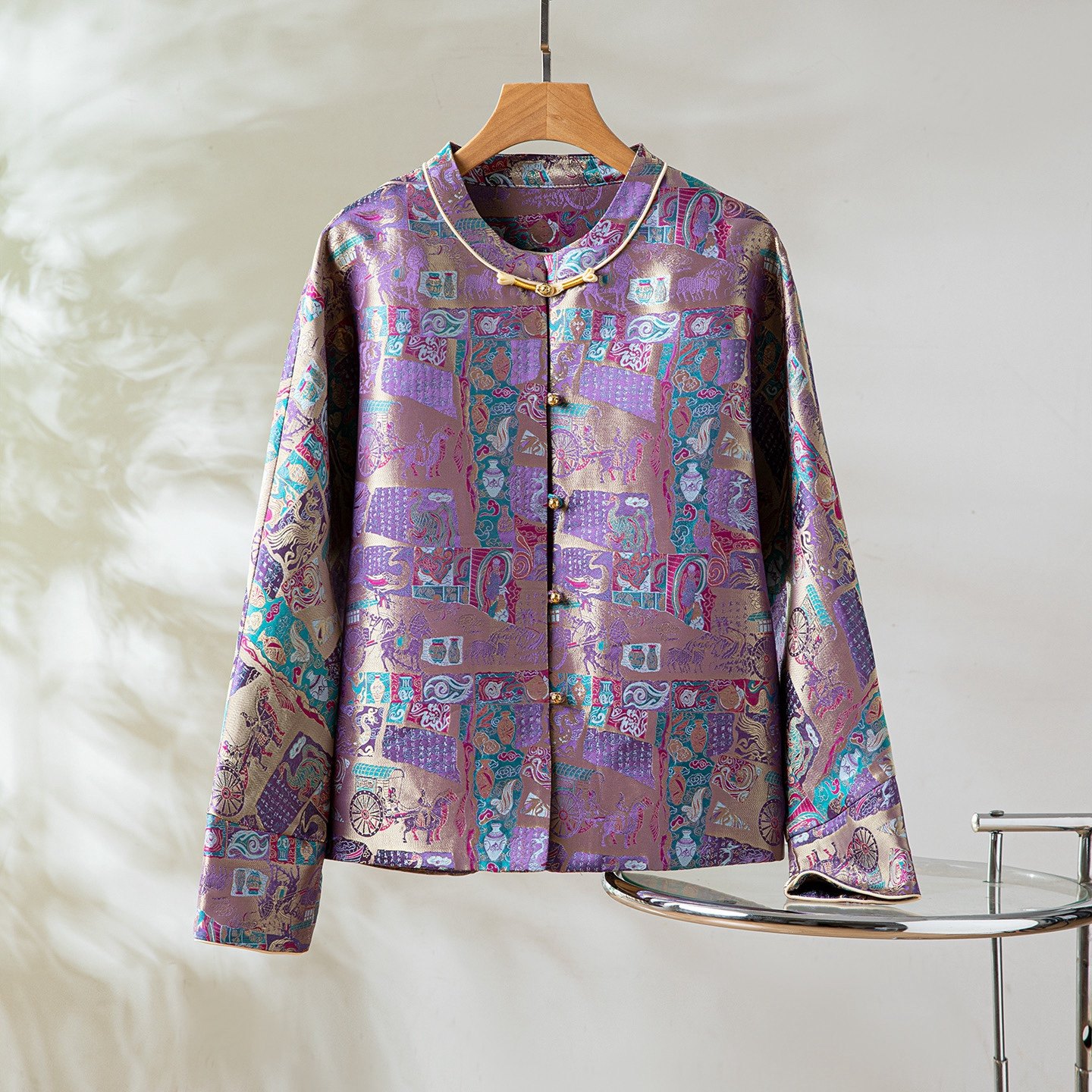 周游列国真丝桑蚕丝唐锦对襟圆领新中式国风女外套上衣,女装/女士精品,短外套,淘宝优惠券,粉丝福利购,淘宝优惠卷