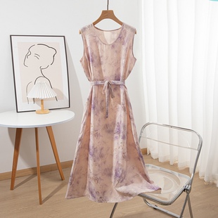 仙气晕染风～真丝透孔提花花萝桑蚕丝宽肩背心连衣裙内搭外穿长裙
