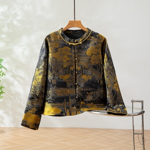 汉宫秋月真丝桑蚕丝宋锦对襟圆领新中式国风女外套上衣