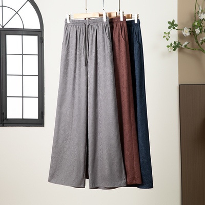 随便搭都出彩～纯真丝绢丝直筒裤松紧腰时尚外穿休闲抽绳阔腿裤