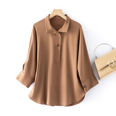 奢牌款 时髦有范儿！真丝重绉气质V领极简宽松衬衫女衬衣七分袖