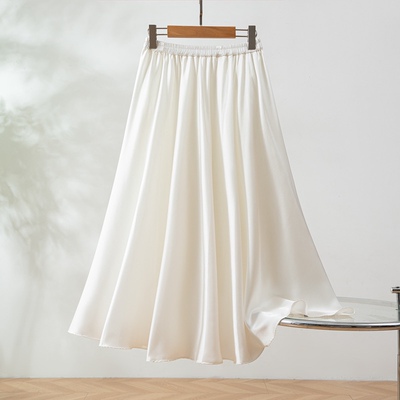 真丝桑蚕丝纯色优雅大摆裙伞裙半身裙女夏牛紧腰不挑人显瘦太阳裙