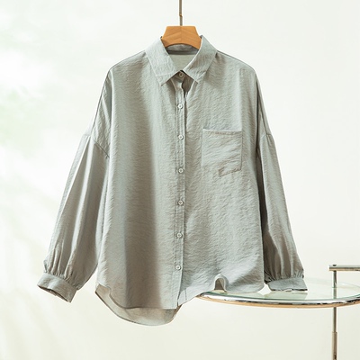 无解王炸～轻奢高货桑蚕丝干丝龟背衬衫女宽松慵懒风个性长袖衬衣