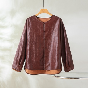 双面穿 古法真丝香云纱红云龟上衣女桑蚕丝单排扣宽松九分袖外套