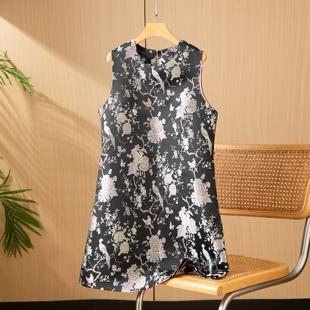 奢华大气芙蓉锦鸡桑蚕丝宋锦新中式外穿马甲裙圆领无袖背心连衣裙