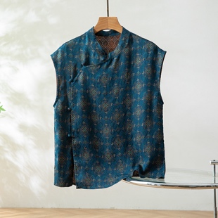 桑蚕丝香云纱花萝红云纱国风斜襟落肩全开奥黛短款上衣