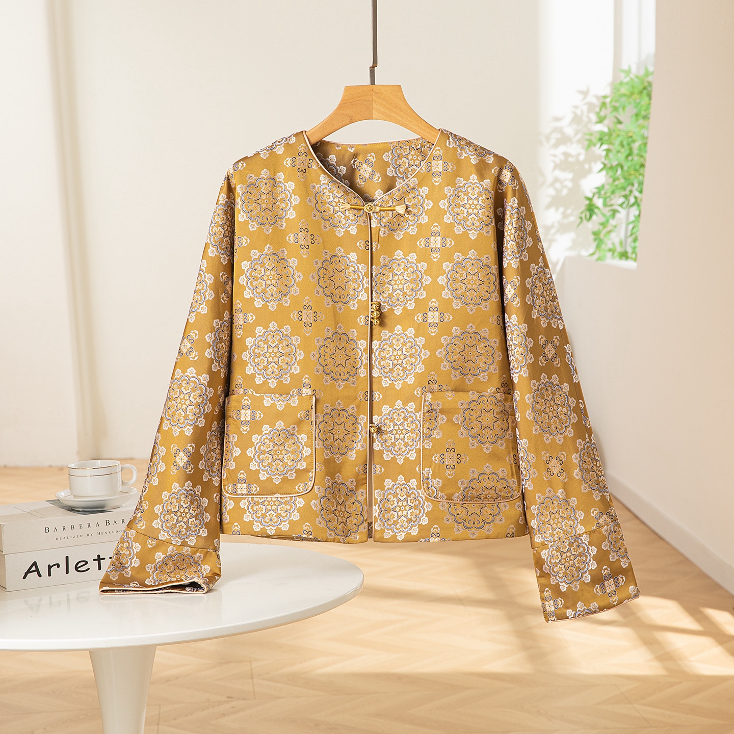 小香风～金宝相真丝桑蚕丝宋锦对襟圆领新中式国风女外套上衣