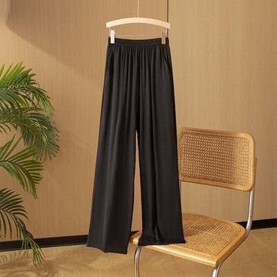 难得真丝弹力建宏绉桑蚕丝女长裤阔腿裤夏季高腰休闲裤垂感直筒裤