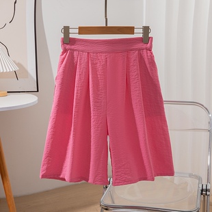 清仓桑蚕丝肌理感干丝高腰通勤中裤休闲口袋短裤五分真丝西装裤