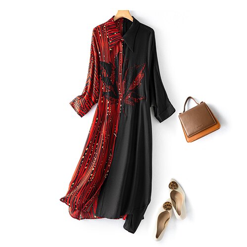 清仓桑蚕丝真丝珍珠缎AB面衬衫领连衣裙大码不挑人胖瘦都可驾驭