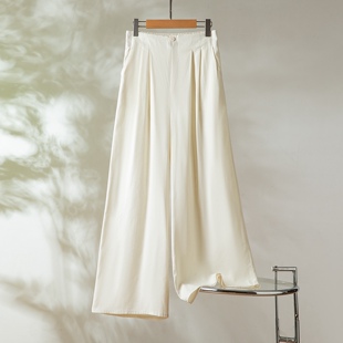 裙裤 桑蚕丝大码 女拉链平腰宽松气质长裤 白色真丝桑蚕丝绢丝阔腿裤