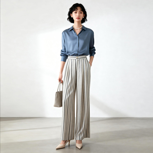 真丝印花绢丝阔腿裤女春夏高腰垂感宽松休闲慵懒松弛感阔腿山本裤