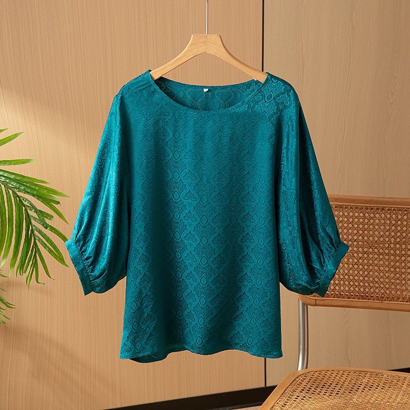 浪漫法式真丝8字萝灯笼七分大袖T恤女夏新款显瘦休闲圆领宽松上衣,女装/女士精品,真丝上装,淘宝优惠券,粉丝福利购,淘宝优惠卷