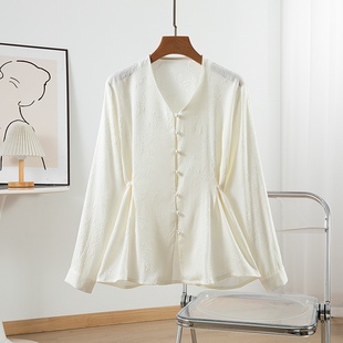 真丝桑蚕丝全萝提花衬衫女V领收腰上衣宽松显瘦百搭女神衬衣