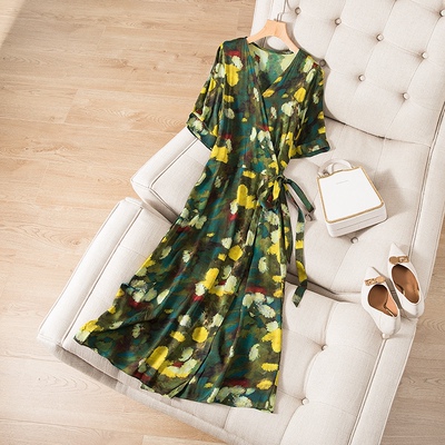 真丝茶歇裙桑蚕丝花色法式复古