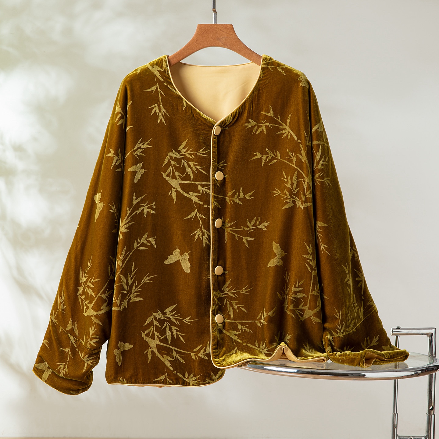 复古桑蚕丝丝绒压花中式国潮风外套女气质轻奢时尚显瘦长袖上衣