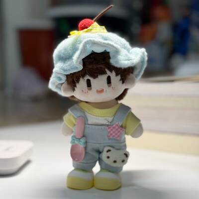 周深周可可棉花娃娃10cm16cm可爱樱桃蓝色小点心背带裤娃衣套装