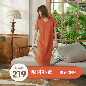 朵朵可可春夏睡衣女宽松条纹短袖长裙纯棉简约夏季睡裙薄款家居服
