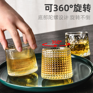 旋转水晶玻璃杯威士忌酒杯洋酒杯家用不倒翁解压水杯鸡尾酒杯子