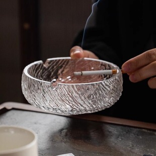 爆款大号玻璃烟灰缸家用客厅防飞灰轻奢感个性办公室高级感卧室