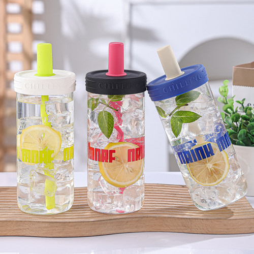 高硼硅玻璃杯女生高颜值吸管杯大容量家用喝水果茶杯办公室水杯