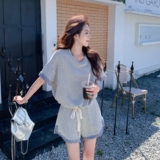 【现货】数据好！套装华夫格撞色上衣＋短裤B208-9028-P135K198，女装运动套装，浙宝208