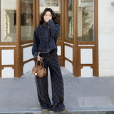 【新款】复古菱格牛仔外套＋阔腿裤B208-268003-P210K329，女装运动套装，浙宝208