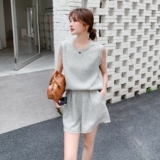 【现货】灰色流苏毛边上衣＋短裤B208-9026-P135K198，女装运动套装，浙宝208