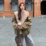 新款！90绒卡其绿色毛毛翻领派克羽绒服B208-9090-P275K368，女装羽绒服，浙宝208