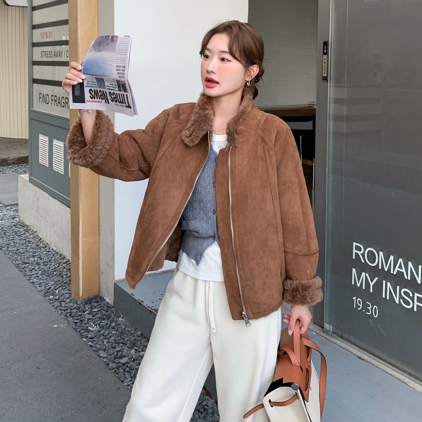 冬季新款美拉德系麂皮绒羊羔毛外套B208-9081-P195K288,女装短外套,浙宝208