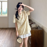 【现货】套装黄色新中式斜襟上衣＋短裤B208-9068-P155K228，女装运动套装，浙宝208