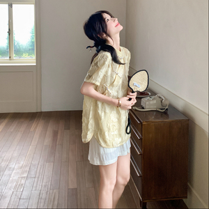 【现货】套装 黄色新中式斜襟上衣＋短裤B208-9068-P155K228图片
