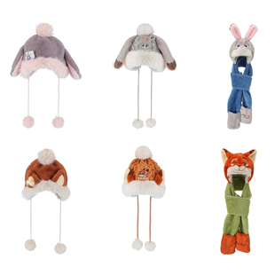 MINISO名创优品疯狂动物城毛绒单帽针织帽围巾帽子手套三件套尼克