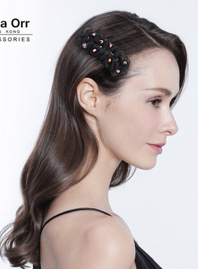 Anna Orr品牌发饰雪纺天然玉石寿山石边夹发夹女黑色高级感刘海夹
