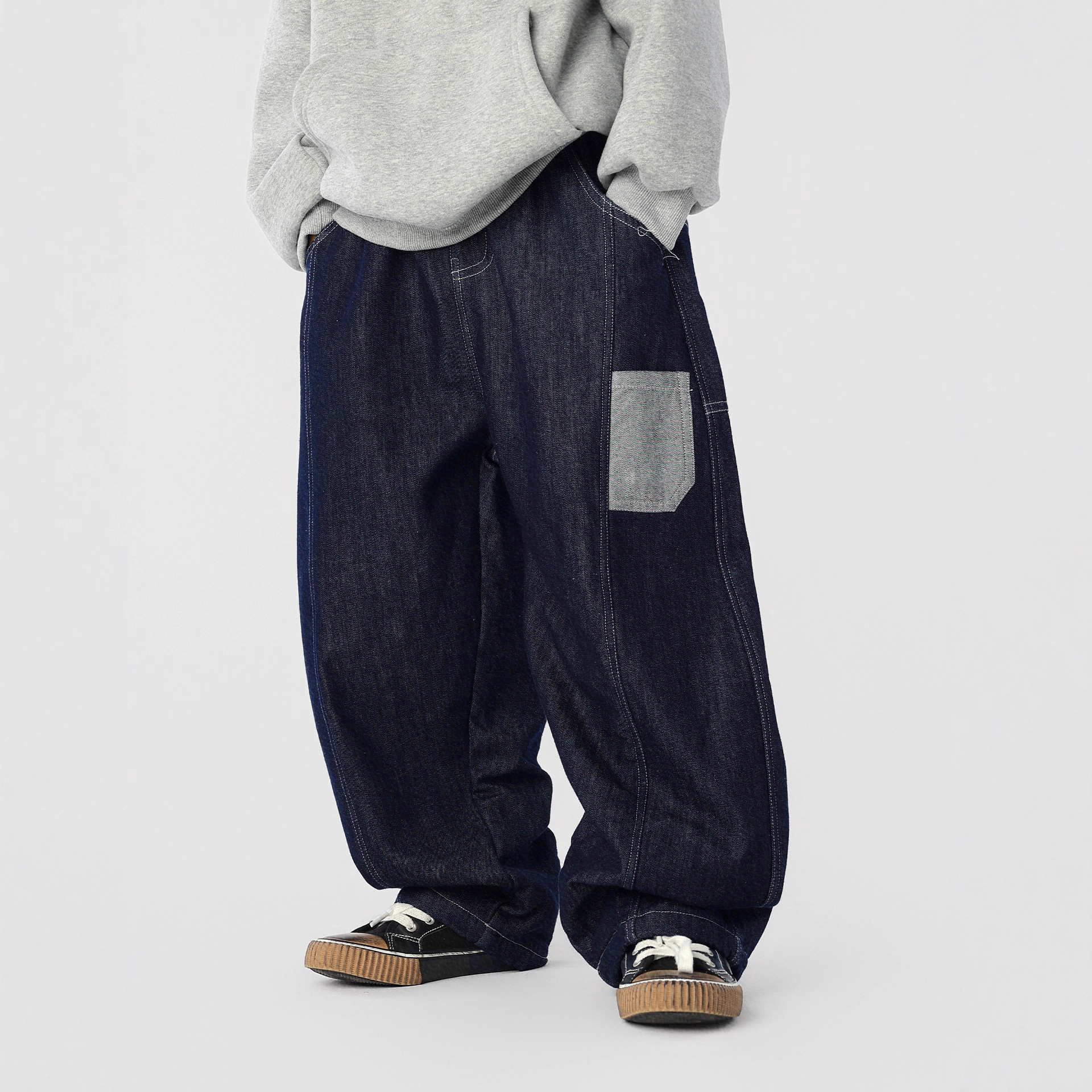 【KUKU 加绒 拼接牛仔】男童牛仔裤秋冬一体绒长裤男宝帅气拼接款