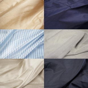 卡其黄藏蓝色100%桑蚕丝真丝双宫布料 硬挺括有骨架不透 上衣裤子