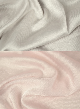 浅灰色淡粉红光泽微弹力珍珠缎布料 柔软垂坠不透 连衣裙衬衣面料