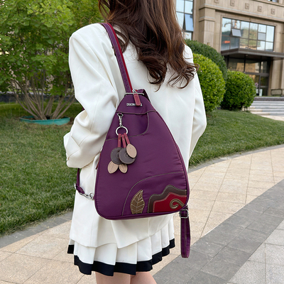 时尚简约韩版防水牛津布斜挎胸前包轻便百搭中年妈妈双肩包2408