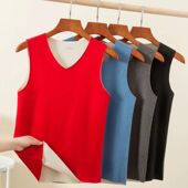 无袖 雅鹿无痕男士 保暖背心德绒双面磨毛打底内衣加绒加厚红色修身