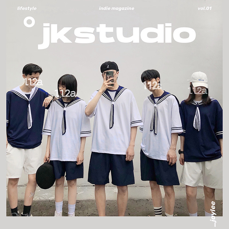 jk制服海军水手服潮套装男韩版宽松t恤短裤小清新班服团服集体女