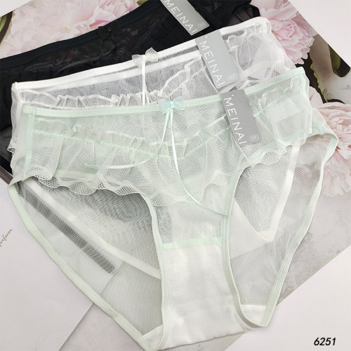 25春每奈6251中腰超仙蕾丝网纱蝴蝶结时尚纯欲性感内裤女纯棉裆
