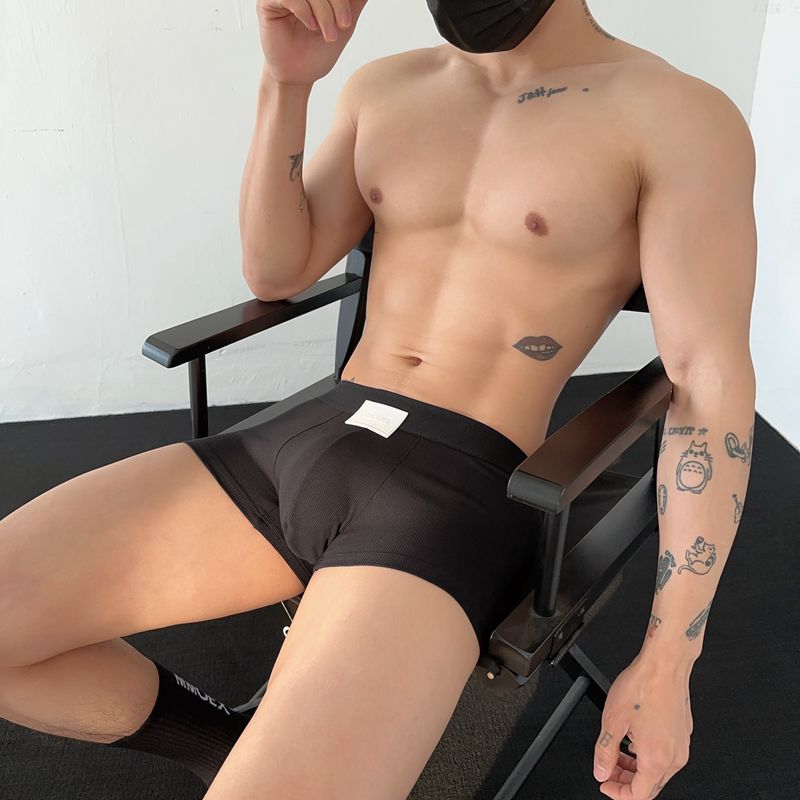 男士平角内裤纯色螺纹棉抑菌包邮