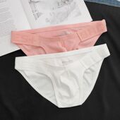 男士 三角内裤 螺纹低腰高叉粉色性感舒适柔软U凸单层透气 2条装 包邮