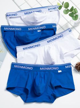 2条装男士内裤平角裤棉质低腰性感U凸高叉三角青年白色短裤头包邮