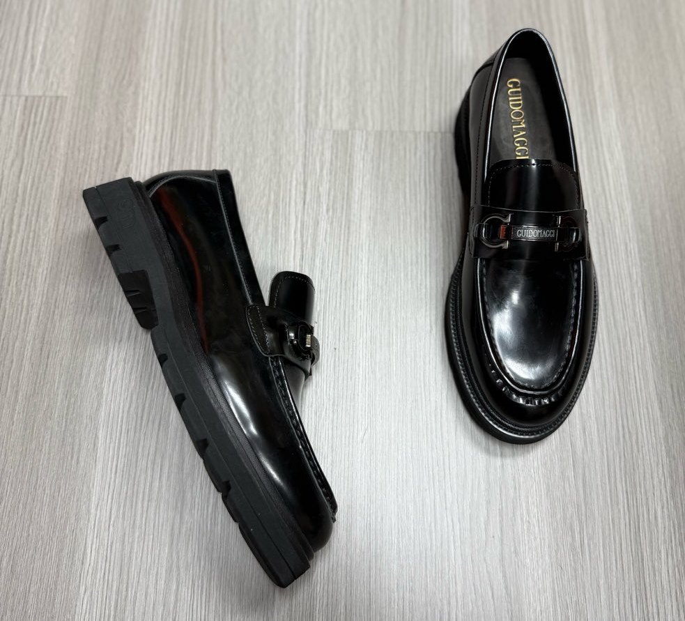 2025新款意大利MG马衔扣皮鞋男士商务休闲亮面开边珠牛皮乐福鞋