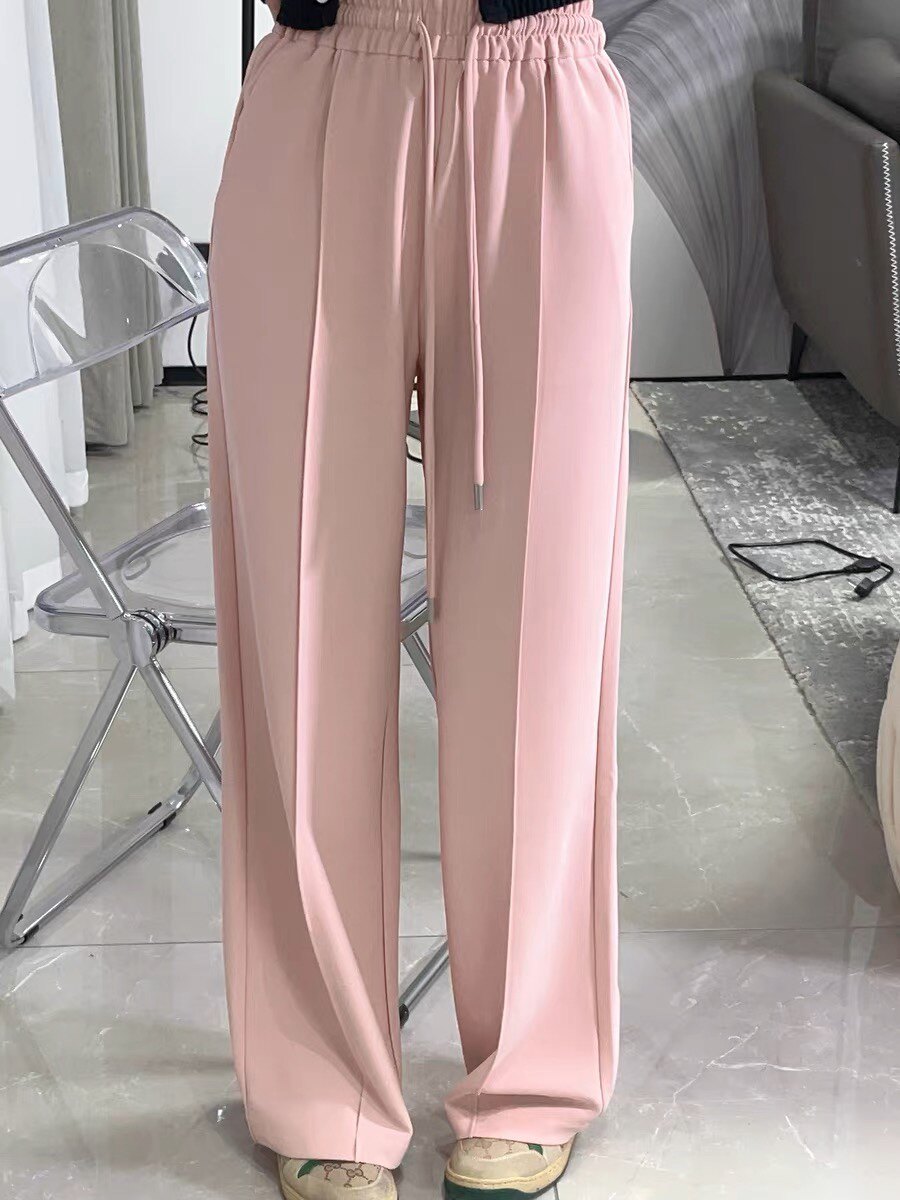 樱花休闲裤 清丽高腰抽绳垂感直筒阔腿休闲拖地长裤