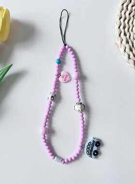 趣味蓝色小汽车ccd相机diy串珠玫粉色珠子手机链挂绳手机壳挂件女