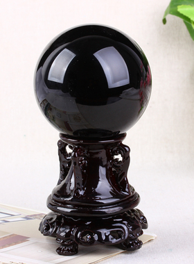 天然黑曜石水晶球摆件黑色原矿